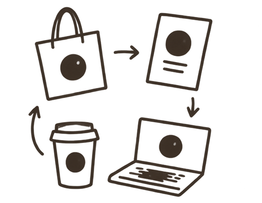 Illustration représentant la cohérence de marque sur différents supports